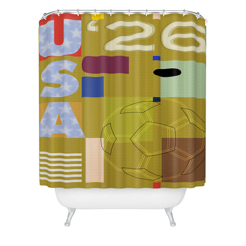 Society6 Design Studio USA 26 Soccer Poster Full Color Shower Curtain