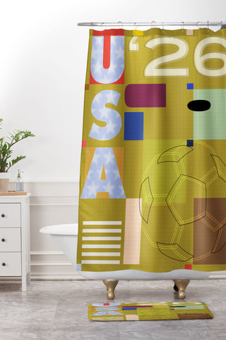 Society6 Design Studio USA 26 Soccer Poster Full Color Shower Curtain And Mat