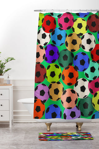 Society6 Design Studio World Cup Football Rainbow Shower Curtain And Mat