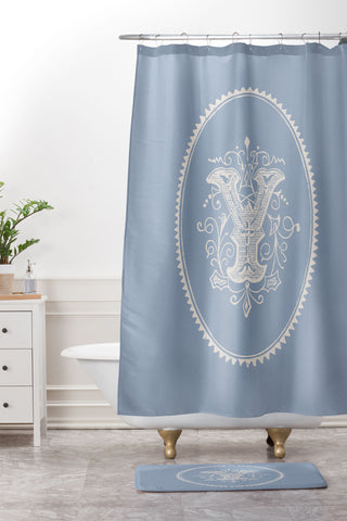Society6 Design Studio Yale Monogram Pale Shower Curtain And Mat