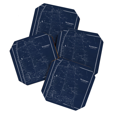 Society6 Design Studio Yonkers Vintage Map Blue Coaster Set