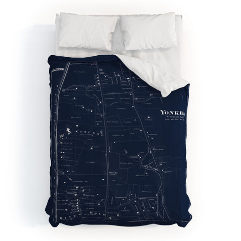 Society6 Design Studio Yonkers Vintage Map Blue Comforter