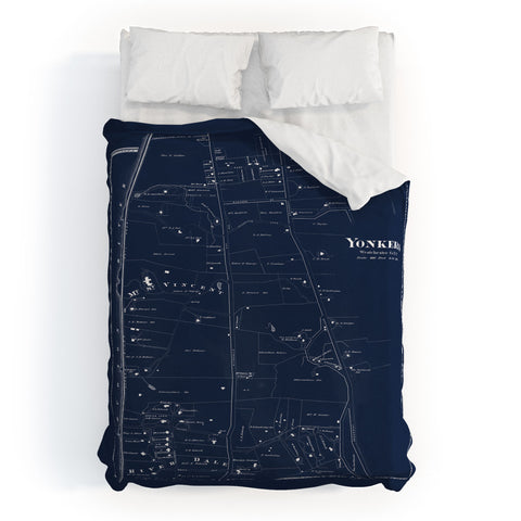 Society6 Design Studio Yonkers Vintage Map Blue Duvet Cover