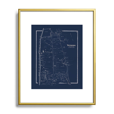 Society6 Design Studio Yonkers Vintage Map Blue Metal Framed Art Print