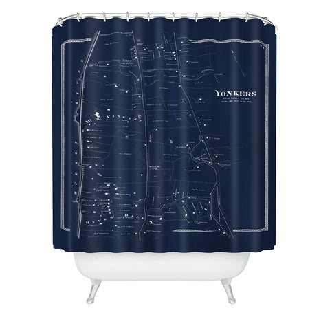 Society6 Design Studio Yonkers Vintage Map Blue Shower Curtain