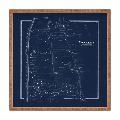 Society6 Design Studio Yonkers Vintage Map Blue Square Tray