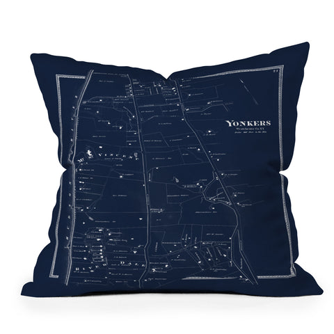 Society6 Design Studio Yonkers Vintage Map Blue Outdoor Throw Pillow