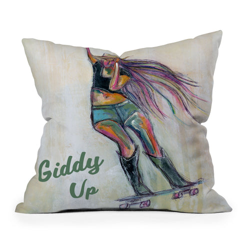 Sophia Buddenhagen Giddy Up Skater Girl Outdoor Throw Pillow