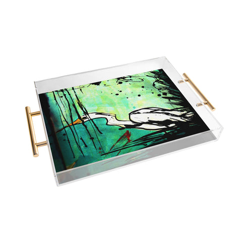 Sophia Buddenhagen Green And White Bird Acrylic Tray