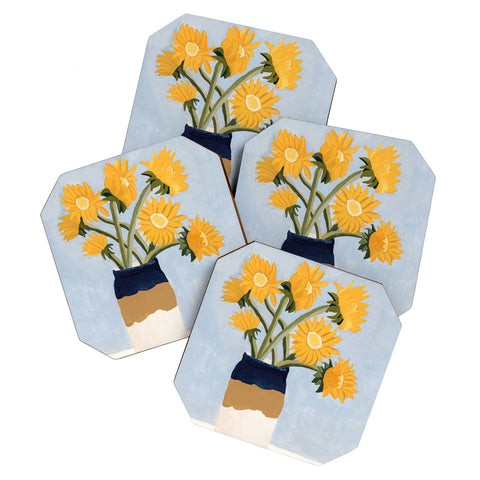 sophiequi Vase with Sunflowers Coaster Set