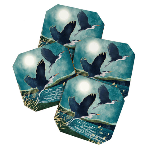 SpaceFrogDesigns Evening Heron Coaster Set