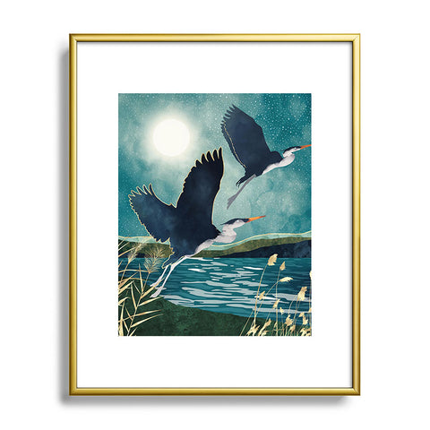 SpaceFrogDesigns Evening Heron Metal Framed Art Print