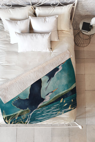 SpaceFrogDesigns Evening Heron Fleece Throw Blanket