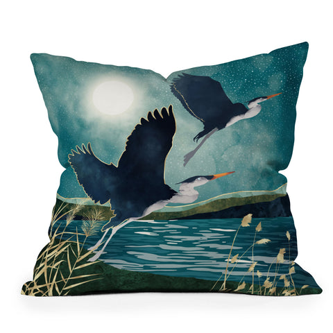 SpaceFrogDesigns Evening Heron Outdoor Throw Pillow