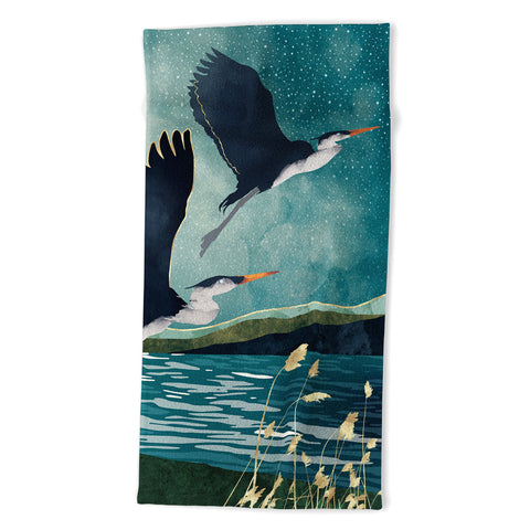 SpaceFrogDesigns Evening Heron Beach Towel