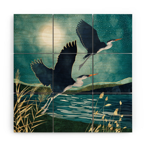 SpaceFrogDesigns Evening Heron Wood Wall Mural