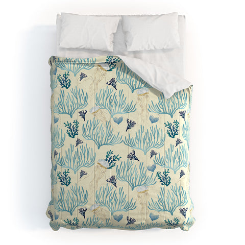SpaceFrogDesigns Jellyfish and Coral Yellow Comforter