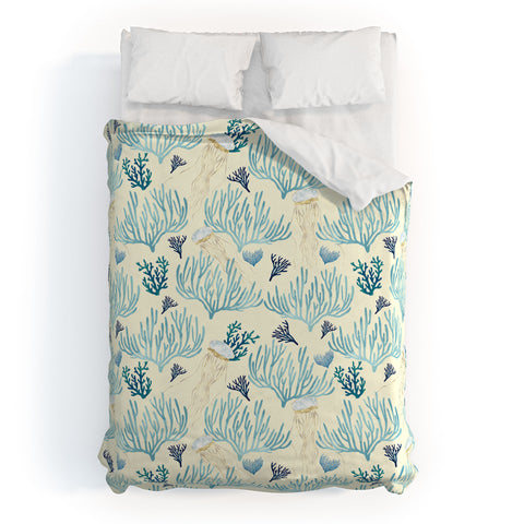 SpaceFrogDesigns Jellyfish and Coral Yellow Duvet Cover