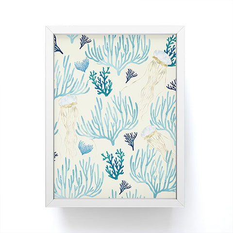 SpaceFrogDesigns Jellyfish and Coral Yellow Framed Mini Art Print