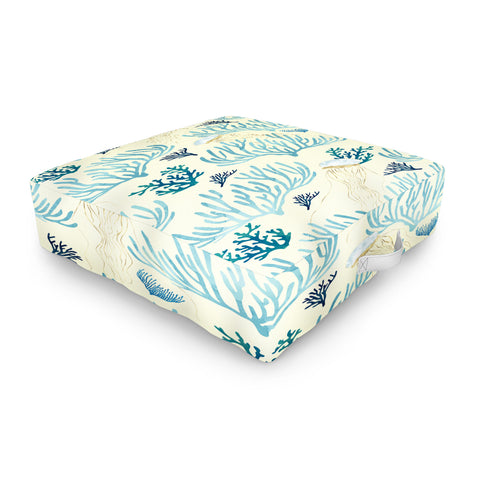 SpaceFrogDesigns Jellyfish and Coral Yellow Outdoor Floor Cushion