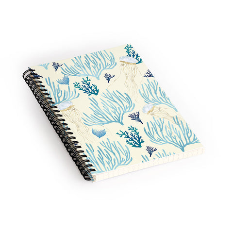 SpaceFrogDesigns Jellyfish and Coral Yellow Spiral Notebook