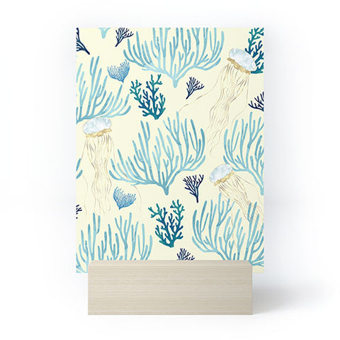 SpaceFrogDesigns Jellyfish and Coral Yellow Mini Art Print