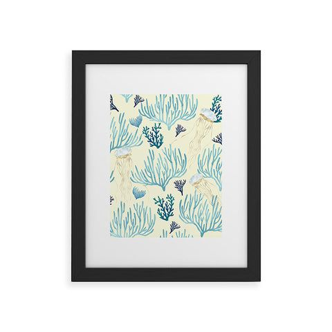 SpaceFrogDesigns Jellyfish and Coral Yellow Framed Art Print