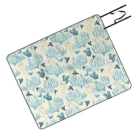 SpaceFrogDesigns Jellyfish and Coral Yellow Picnic Blanket