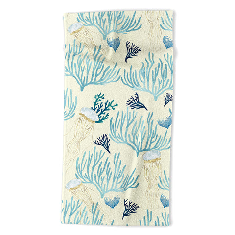 SpaceFrogDesigns Jellyfish and Coral Yellow Beach Towel