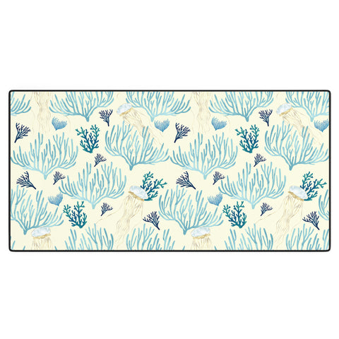 SpaceFrogDesigns Jellyfish and Coral Yellow Desk Mat