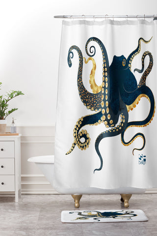 SpaceFrogDesigns Metallic Octopus IV Shower Curtain And Mat