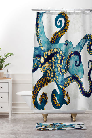 SpaceFrogDesigns Metallic Octopus VI Shower Curtain And Mat