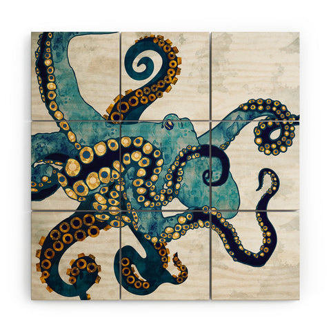 SpaceFrogDesigns Metallic Octopus VI Wood Wall Mural