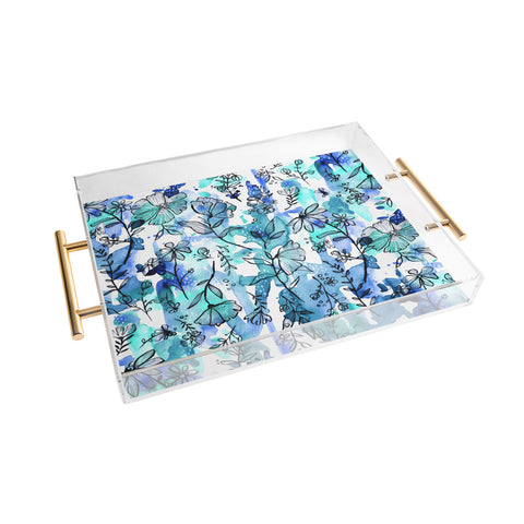Stephanie Corfee Blues And Ink Floral Acrylic Tray