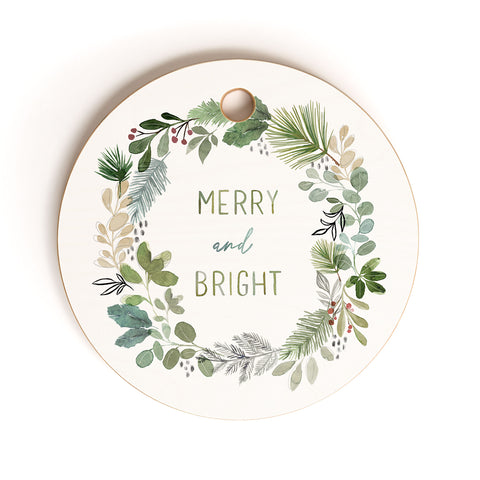Stephanie Corfee Merry Bright Watercolor Wreath Cutting Board Round