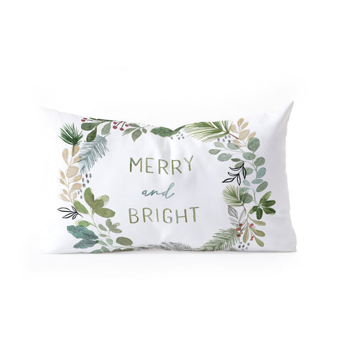 Stephanie Corfee Merry Bright Watercolor Wreath Oblong Throw Pillow