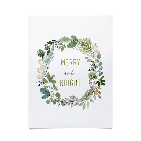 Stephanie Corfee Merry Bright Watercolor Wreath Poster