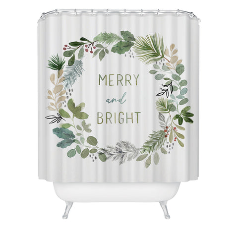 Stephanie Corfee Merry Bright Watercolor Wreath Shower Curtain