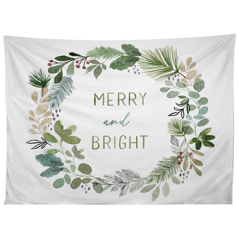 Stephanie Corfee Merry Bright Watercolor Wreath Tapestry