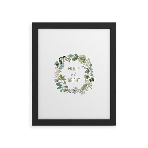Stephanie Corfee Merry Bright Watercolor Wreath Framed Art Print
