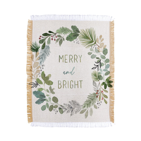 Stephanie Corfee Merry Bright Watercolor Wreath Throw Blanket
