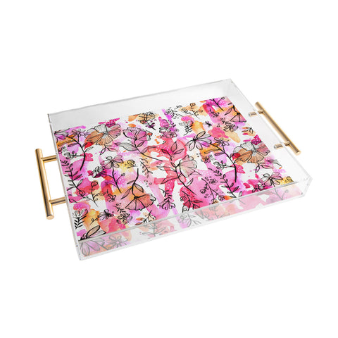 Stephanie Corfee Pink And Ink Floral Acrylic Tray