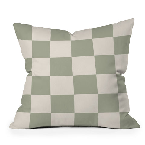 Summer Sun Home Art Checkered Sage Cream Outdoor Throw Pillow