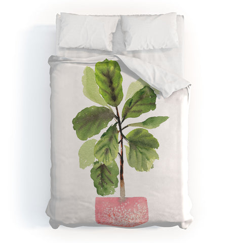 Summer Sun Home Art FiddleLeaf Fig Watercolor Duvet Cover