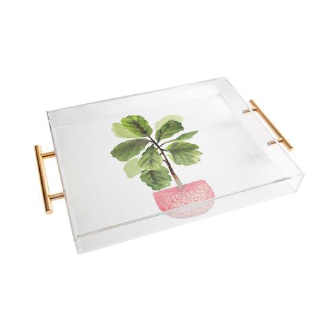 Summer Sun Home Art FiddleLeaf Fig Watercolor Acrylic Tray