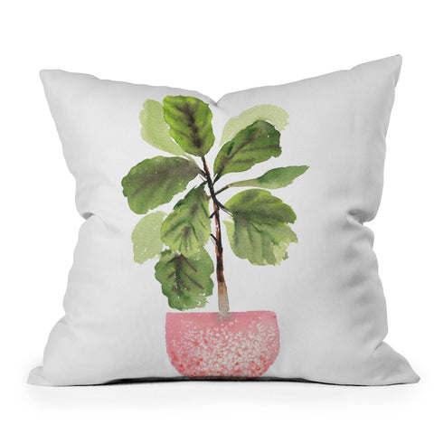 Summer Sun Home Art FiddleLeaf Fig Watercolor Outdoor Throw Pillow