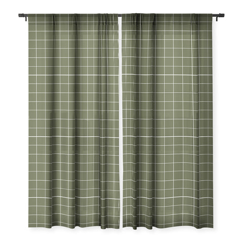 Summer Sun Home Art Grid Olive Green Sheer Window Curtain