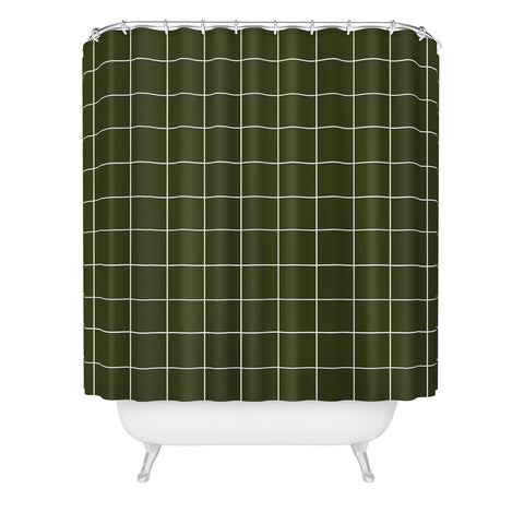 Summer Sun Home Art Grid Olive Green Shower Curtain