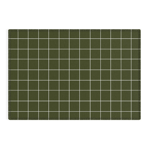 Summer Sun Home Art Grid Olive Green Outdoor Rug
