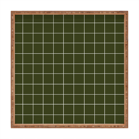 Summer Sun Home Art Grid Olive Green Square Tray